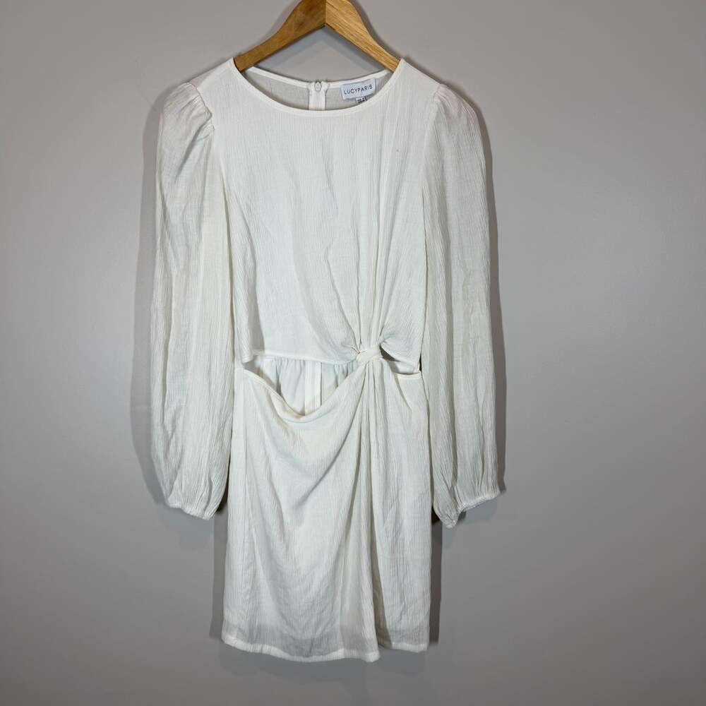 Lucy Paris White Long Sleeve Dress Waist Cutout Twist Front Size S NWT